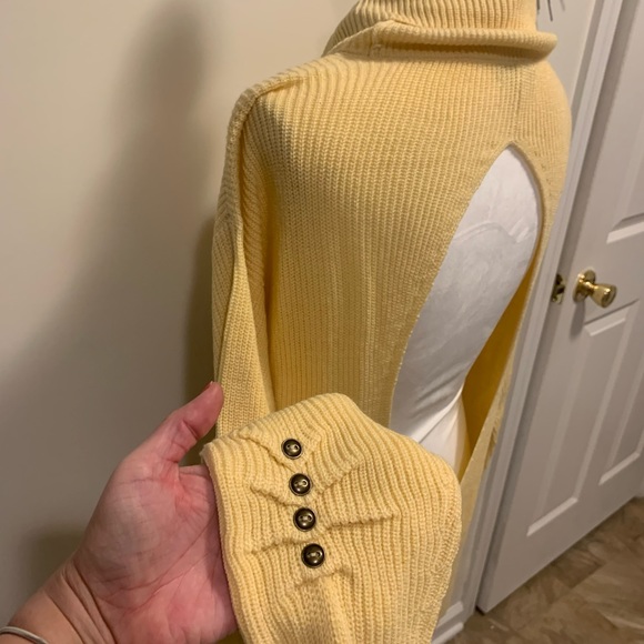 Open Back, Yellow, Cowl Neck Sweater by NY & Co - Picture 5 of 10
